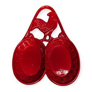 ODI Red Enamel Heavy Metal Double Spoon Rest with Rooster 2013